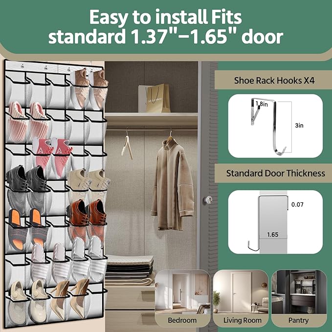 PAULONE 35 Pocket Over the Door Shoe Organizer,Reusable Breathable Large Mesh Bag Men's & Women's Sneaker Organizer,Shoe Organizer for Kids,Hanging Shoe Storage Hanging Bag (2PCS-White)