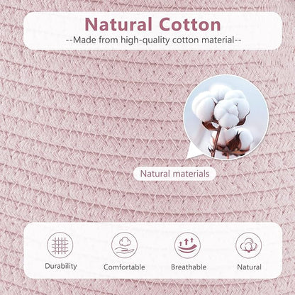ECDYQXVU Cotton Rope Storage Basket, 15x10x9 Inches, Woven Basket for Shelves, Clothes, Towels, Books, and Laundry, Light Pink (2 Pack)