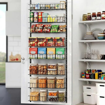 ElegantArray 8-Tier Pantry Door Oragnizer, Over The Door Pantry Organizer Rack and Storage, Hanging Spice Rack Shelves Door, Home Office Laundry Room Bathroom & Kitchen Organization Essentials Metal