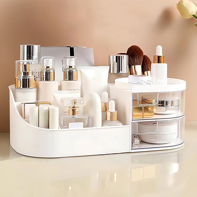 Makeup Storage Organizer with Drawer, Countertop Cosmetic Organizer for Vanity, Multi-purpose Cosmetic Storage Case Organizer for Dressing Table, Bedroom and Bathroom Countertop