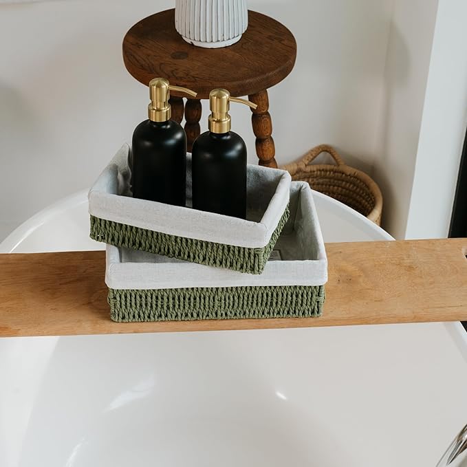 Beautiful Toilet Paper Storage Basket Set of 2 – Decorative Wicker Bathroom Organizer for Toilet Tank Trays - Quality Holder Bin for Shelves Fits Perfectly with Any Bathroom Decor