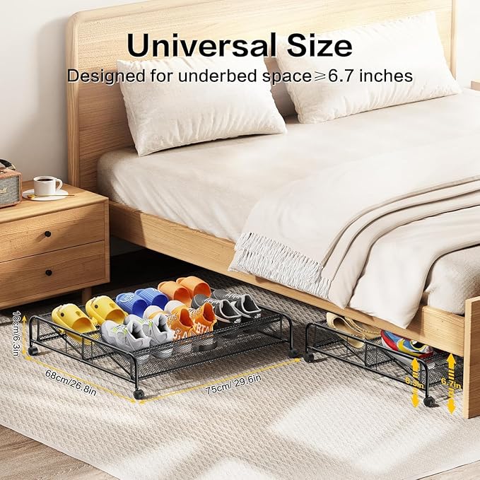 Under Bed Shoe Storage Organizer,1 Pack Shoe Storage with Wheels for Shoe Organizer for Closet Drawer Space Saving for Bedroom