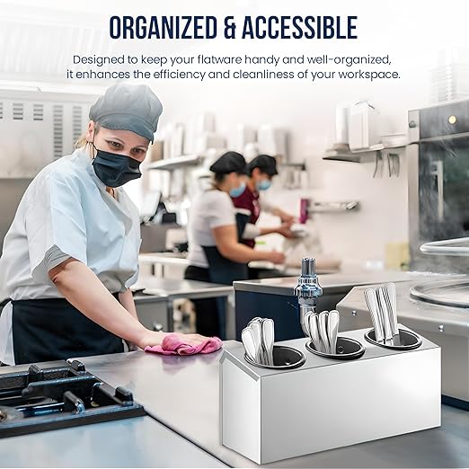 OCS Parts 3-Compartment Silverware Display Holder | Black Cylinders | Stainless Steel Kitchen Caddy Utensil Holder with Perforated Cylinders for Home Kitchens, Restaurants and Buffets