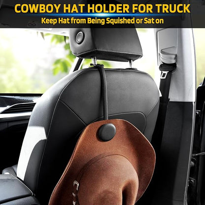 Cowboy Hat Holder for Truck, Magnetic Hat Clip Leather Hat Rack for Car, Headrest Hat Hanger Vehicle Hat Organizer Accessories - Keep Hat Shape, Black, 1 Pack