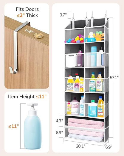 ULG Over the Door Organizer, 5-Tier Extra Large Hanging Storage with 10 Mesh Pockets, 100 lbs Capacity, Heavy Duty Door Organizer for Closet, Bedroom,Grey