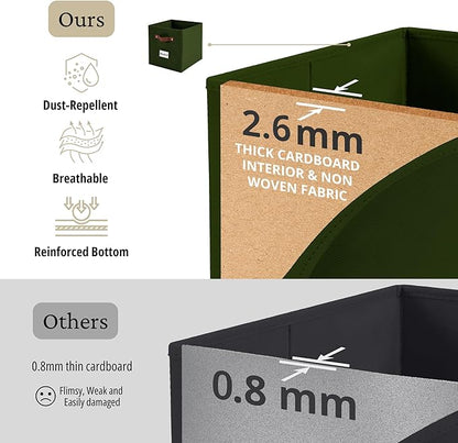 DECOMOMO Storage Baskets, 13x15x13 Storage Cube Bins with Labels for Organizing Shelves Kallax (Kallax / 4pcs, Olive Green)