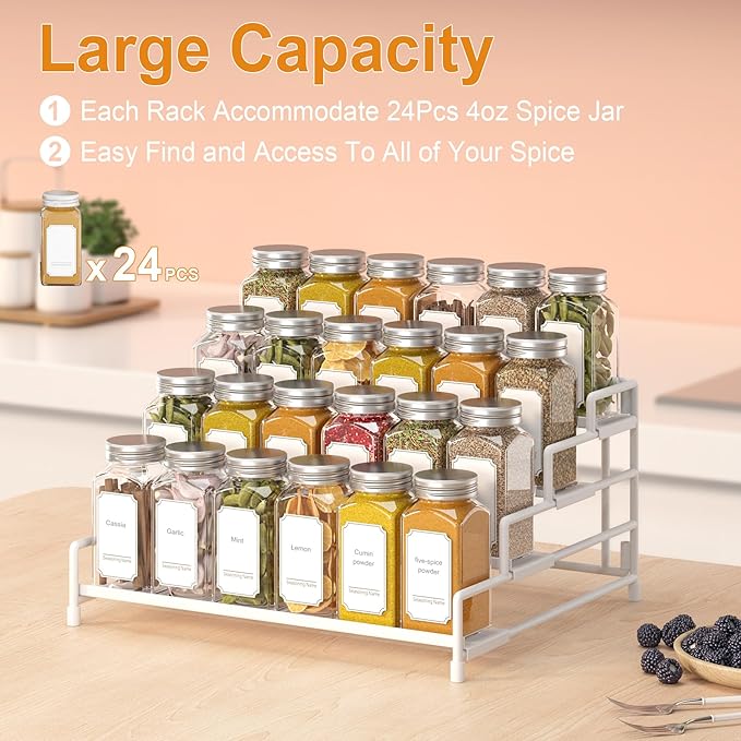 RUILALIFE 4-Tier-Spice-Rack-Organizer-for-Cabinet, Adjustable Depth Spice Holder Shelf For Countertop Pantry Cupboard, Metal Tiered Seasoning Organizer,Display Shelf Riser