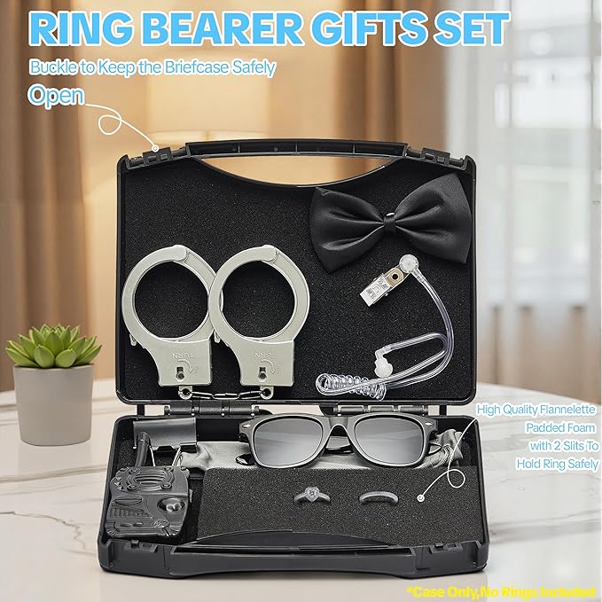 Ring Security Wedding Ring Bearer Briefcase-Padded Slits Holder,Bearer Gifts Security Box for Proposal Ceremony Wedding Day,Special Agent Guard Protector Case for Boys Kids(Pp Suitcase)