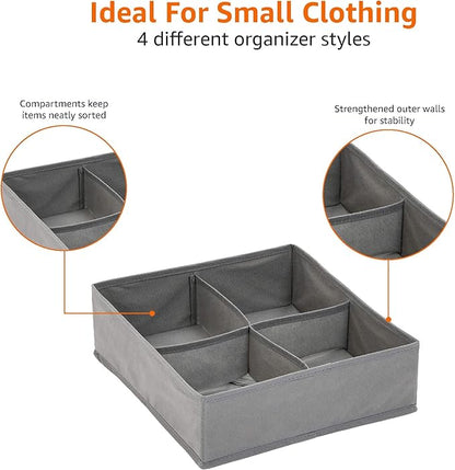 Amazon Basics Dresser Drawer Storage Organizer for Undergarments, Set of 4, Gray | Set of 4