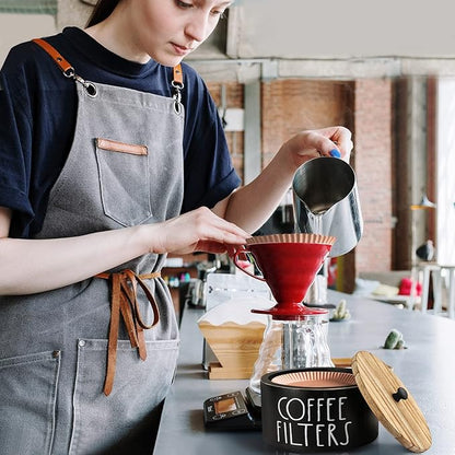 MINCORD Coffee Filter Holder, Wood Coffee Filter Storage Container Dispenser with Lid, Rustic Farmhouse Filters Organizer Basket Accessories for Coffee Bar Counter Decor