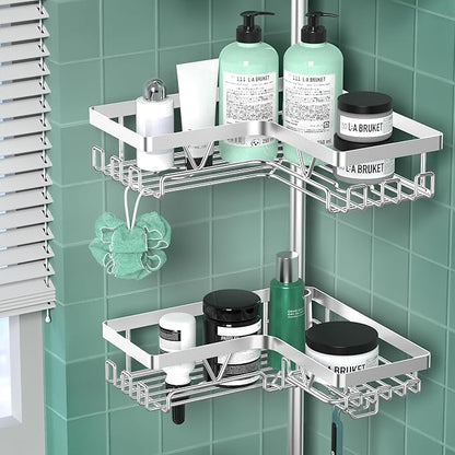 DAOYA Shower Caddy Tension Pole - Corner Shower Shelves with Soap Holder Bathroom Shower Organizer for Tub (Stainless Steel, Silver, Floor to Ceiling 25-114.2 inch)