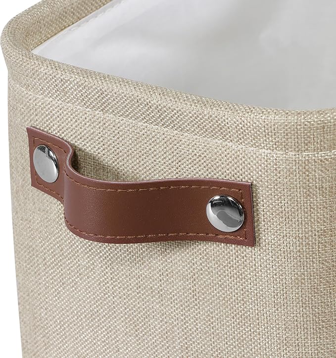 Small Fabric Storage Bins, 7.8x6.7x5.9 inch Mini Storage Cubes 4-Pack Storage Basket for Makeup Collapsible Fabric Storage Organizer with Handles, Decorative Basket for Desk, Shelves, Brown