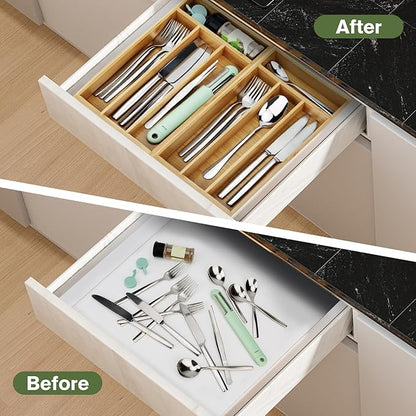 shenee Small Silverware Organizer, Bamboo Drawer Organize, Bamboo Silverware Drawer Organizer, Spoon Flatware Storage with Grooved Drawer Dividers