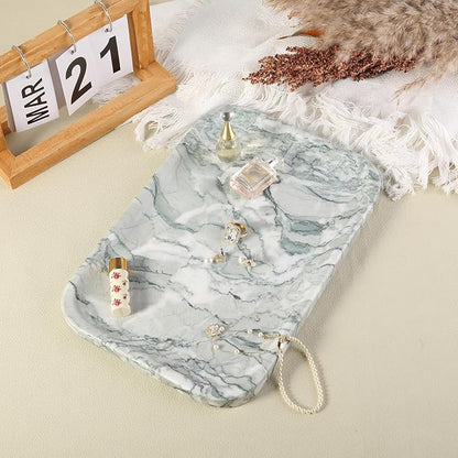 Karibiber Vanity Tray, Marble Bathroom Tray Countertop, Decorative Dresser Organizer, Green Stone for Perfume Jewelry Holder Storage for Kitchen Sink(Light Green)