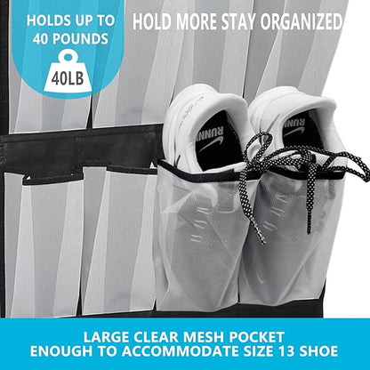 Over The Door Shoe Organizers with 24 Mesh Pockets Shoe Organizer Storage Hanging SimpleHouseware Shoe Holder for Rack (White Black)