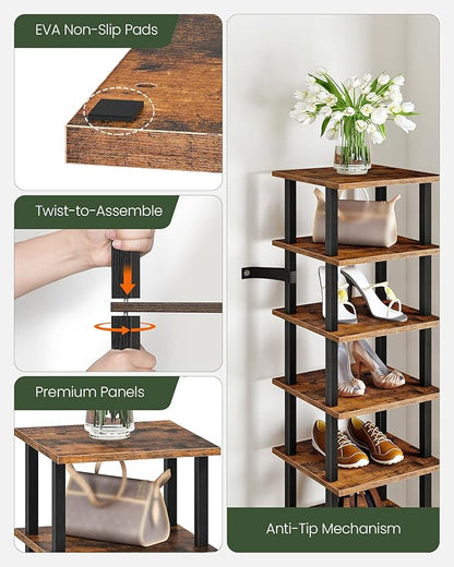 CHOEZON 9-Tier Vertical Shoe Rack, DIY Corner Shoe Rack for Entryway, Narrow Shoe Shelf, Tall Storage Organizer, Saving Space, for Small Spaces, Entryway, Hallway, Rustic Brown and Black MXJ01BF