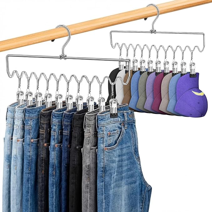 Pants Hangers Space Saving with Clips,Closet Organizers and Storage,20 Non-Slip Rubber Clips Metal Legging Organizer for Jeans Skirt Home Essentials,Dorm Room Essentials for College Students Girls Guy