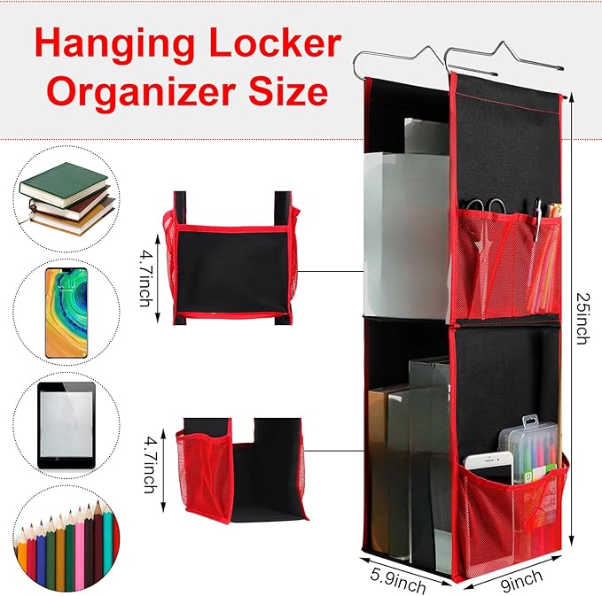 1 PC Hanging Locker 2 Layer Shelves Hanging Locker Organizer Accessories for Office School Gym Closet Home Supplies(Red)