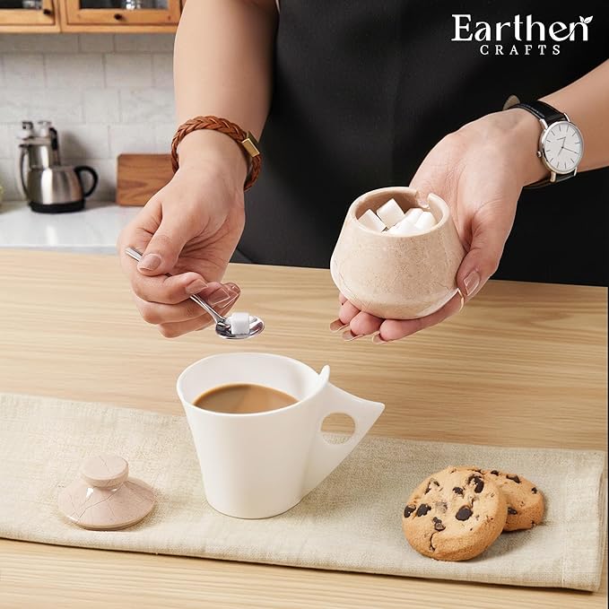 Marble Salt Cellar with Lid 3 Inch Beige Handmade Salt Box, Seasoning Container & Spice Jar with Spoon, Stone Salt Holder for Counter, 3 OZ Capacity, Ideal Mother’s Day Gift, Home Decor