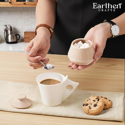 Marble Salt Cellar with Lid 3 Inch Beige Handmade Salt Box, Seasoning Container & Spice Jar with Spoon, Stone Salt Holder for Counter, 3 OZ Capacity, Ideal Mother’s Day Gift, Home Decor