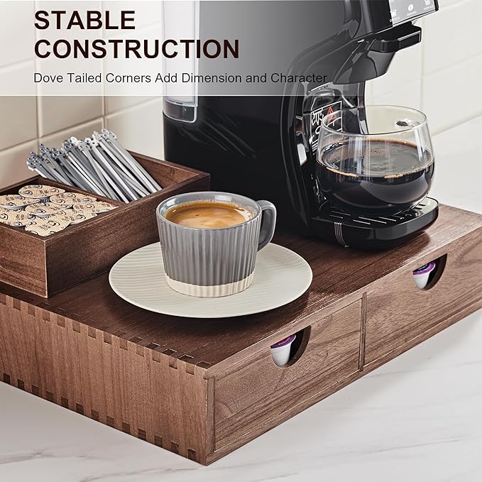 SMARTAKE Wooden K Cup Organizer Coffee Pod Storage Box, Coffee Pod Tea Organizer and Storage, K Pod Drawer Coffee Maker Stand, Kcup Holder for Countertop Kitchen Office Coffee Bar, 30 Pod Capacity