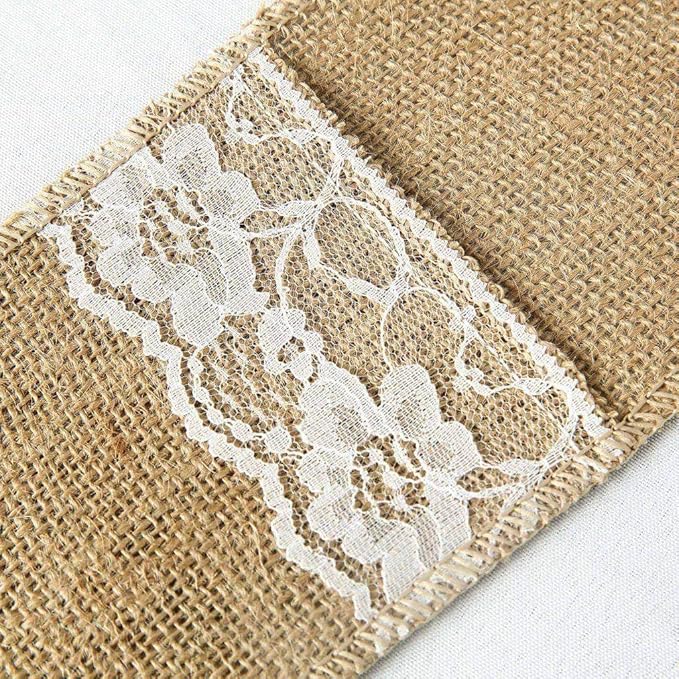 Efavormart 10 Pack Natural Burlap and Lace Silverware Holder Pouches, 4"x8" Rustic Cutlery Pockets for Weddings, Country Parties, and Vintage Themed Table Decor