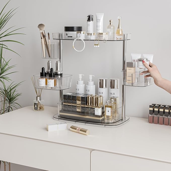Acrylic Makeup Organizer, 2-Tier Large Capacity Cosmetic Storage Rack with Clear Shelves, Perfume and Skincare Organizer for Bathroom Countertop, Vanity and Dressing Table