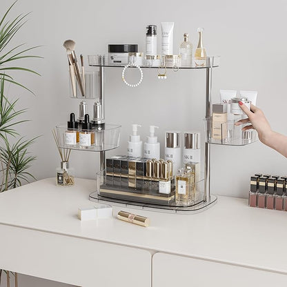 Acrylic Makeup Organizer, 2-Tier Large Capacity Cosmetic Storage Rack with Clear Shelves, Perfume and Skincare Organizer for Bathroom Countertop, Vanity and Dressing Table