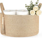Mkono Storage Basket for Toilet Paper Boho Bathroom Decor Woven Rope Towels Toiletries Tray Organizer with Handles for Shelf Countertop Bedroom Living Room, Jute, 13" L x 10" W x 9" H