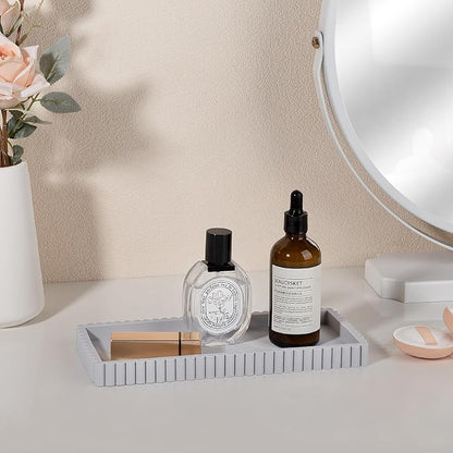 Silicone Bathroom Tray Small Vanity Organizer Rectangle Sink Caddy Sponge Holder Kitchen Counter Decor for Dish Soap, Perfume, Candle, Light Gray