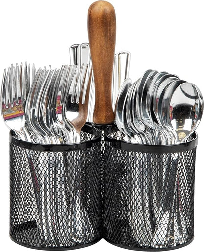 Mind Reader Utensil Holder, Silverware Organizer, Caddy, Cutlery Holder, Kitchen, Metal Mesh, 7.5"L x 7.5"W x 9.75"H, Black