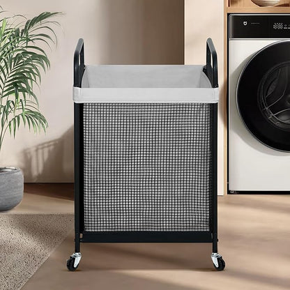 STO STO Laundry Hamper, 90L Rolling Laundry Sorter Cart with Removable and Washable Liner Bag, Clothes Hamper with Wheels and Metal Handle for Laundry Room and Bedroom, Gray