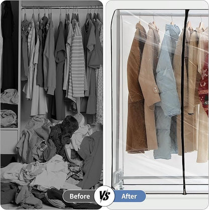 Clear Garment Rack Cover 71" L x 20" W x 60" H, Clothes Rack Cover with Reinforced Double Zippers, Waterproof PEVA Dustproof Protection – Cover Only, Rack Not Included