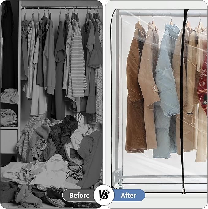 Clear Garment Rack Cover 75" L x 20" W x 60" H, Clothes Rack Cover with Reinforced Double Zippers, Waterproof PEVA Dustproof Protection – Cover Only, Rack Not Included