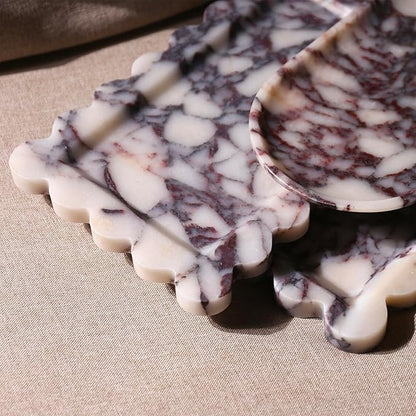 Natural 100% Marble Vanity Tray Luxury Scalloped Marble Storage Square Rectangle Tray for Home Decor Stone Tray for Bathroom Kitchen Candle Key (Square-9.8 * 9.8-Calacatta Viola)