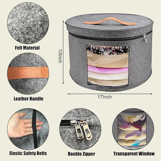 Hat Storage Box,Hat Boxes for Women Storage,Cowboy Hats Holder for Travel,Wide Brims Hat Carrier Case,Stuffed Animal Toy Organizer,Hat Box Closet Organizers and Storage,Hat Boxes for Men
