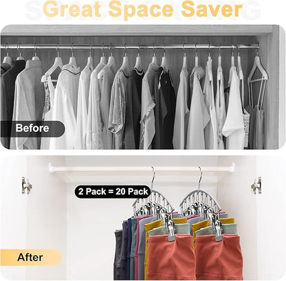 Volnamal Legging Organizer for Closet, Metal Yoga Pants Hanger w/Rubber Coated 1 Pack w/10 Clips Hold 10 Leggings, Hangers Space Saving Hanging Closet Organizer for Closet Organizers and Storage-Gray