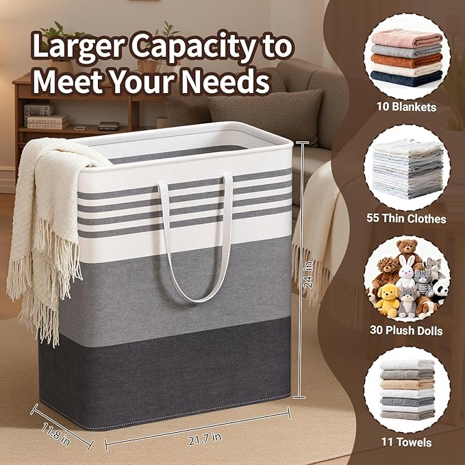 WOWBOX 2 Pack Laundry Hampers Baskets, Freestanding Dirty Clothes Hampers with Reinforced Handles & Cross Stitch & Waterproof Coating, for Laundry Bedroom Bathroom, 2 x 100L
