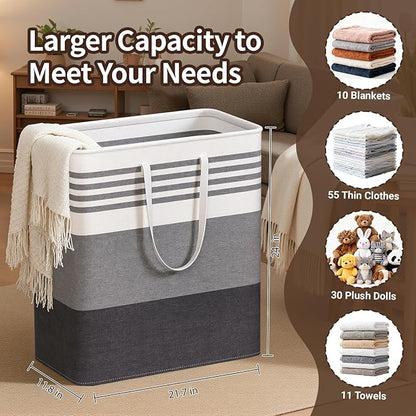WOWBOX 2 Pack Laundry Hampers Baskets, Freestanding Dirty Clothes Hampers with Reinforced Handles & Cross Stitch & Waterproof Coating, for Laundry Bedroom Bathroom, 2 x 100L