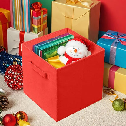 ShellKingdom Foldable Fabric Storage Cubes - Cloth Organizer Drawer for Closet & Toys, 13 X 13 X 13 INCH, 6 Pack (Red)