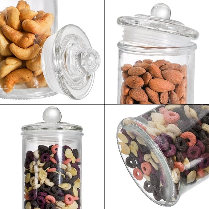 Set of 3 Glass Apothecary Jars with Lids, Bathroom Canisters Storage Container Jars, Decorative Small Glass Apothecary Jar for Cotton Swabs, Cotton Balls, Makeup Sponges, Bath Salts