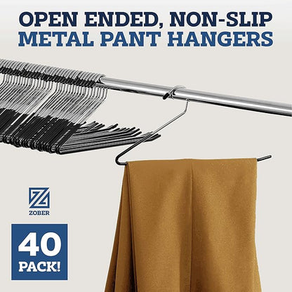 Zober Pants Hangers Non Slip - Open Ended Pants and Jean Hangers for Closet - Space Saving Clothes Hanger - Strong, Durable, Metal Pant Hangers (Black)