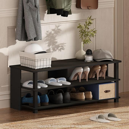 Furinno Turn-N-Tube Shoe Rack, 3-Tier Shoe Organizer, Compact Shoe Storage with Open Shelves, 15.5 x 41.1 x 15.8, Easy Assembly, for Closet Entryway, Office, Garage, Espresso/Black