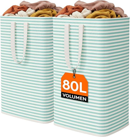 Lifewit 2 Pack Laundry Basket 80L Each, Collapsible Clothes Hamper with Reinforced Handles, Freestanding Waterproof Design for Bedroom and Laundry Room, Sage Green 160L Total