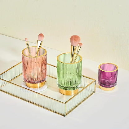 Makeup Brush Holder Organizer,Toothbrush Holders,Desk Pen Pencil Holder,Multifunctional Vintage Glass Brush Cup(A3-22-US)