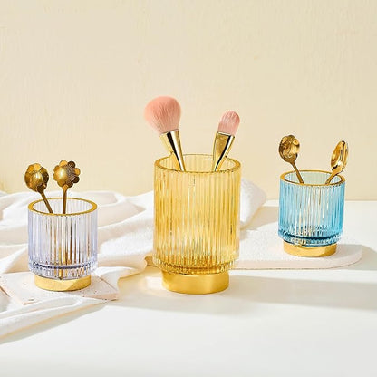 Makeup Brush Holder Organizer,Toothbrush Holders,Desk Pen Pencil Holder,Multifunctional Vintage Glass Brush Cup(A3-32-US)