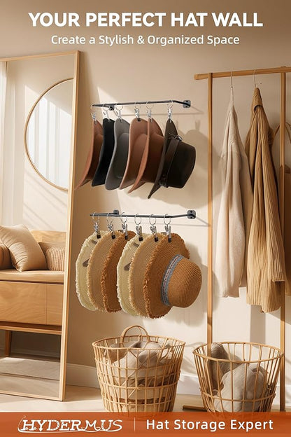 Cowboy Hat Rack for Wall Cowboy Hats Hook with 12 Clips Metal Cowboy Hat Hanger for Bucket Baseball Caps Sunhat Winter Beanies Fedora Hat Organizer Hat Holder on Wall Women Men Closet Black 2 Pcs