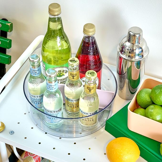 Rosanna Pansino x iDesign Recycled Plastic Divided Lazy Susan Turntable with Lid, Clear Bin/Lavender Sprinkles Divider, 10" D x 3.69" H