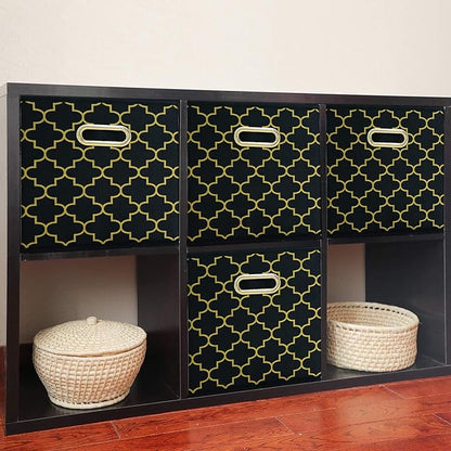 Fabric Cloth Storage Bins,Fabric Cube Organizer with Dual Handles Foldable Cube Storage Baskets for Home Bedroom Storage,Set of 3,(Black Gold)