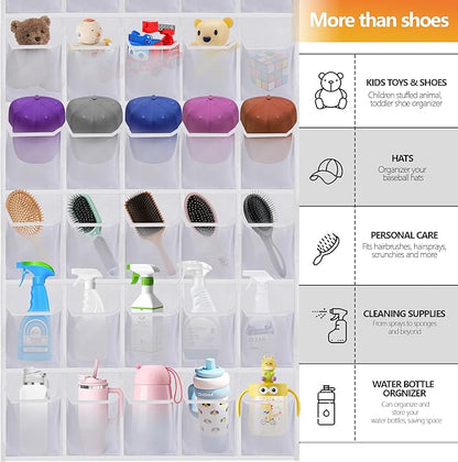 Over the Door Shoe Organizer, 40 Large Mesh Pockets Hanging Shoe Rack Organizer for Closet Behind The Door Storage Holder for Entryway Bedroom Dorm White